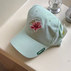 Green Striped masters Cap with Floral Embroidery